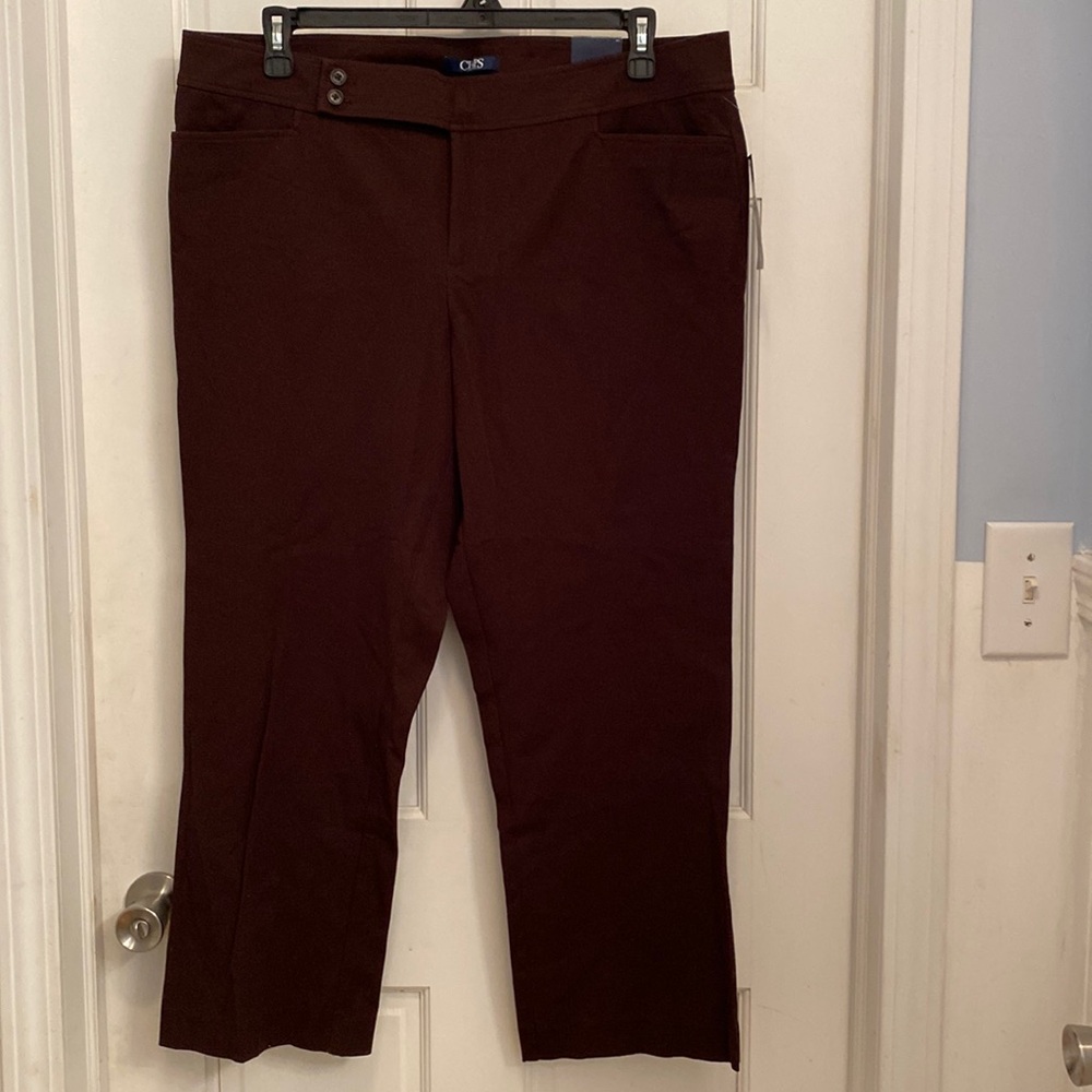 Chaps Rider Brown Slimming Fit Stretch Straight Leg Pants Woman's 16W Short NWT